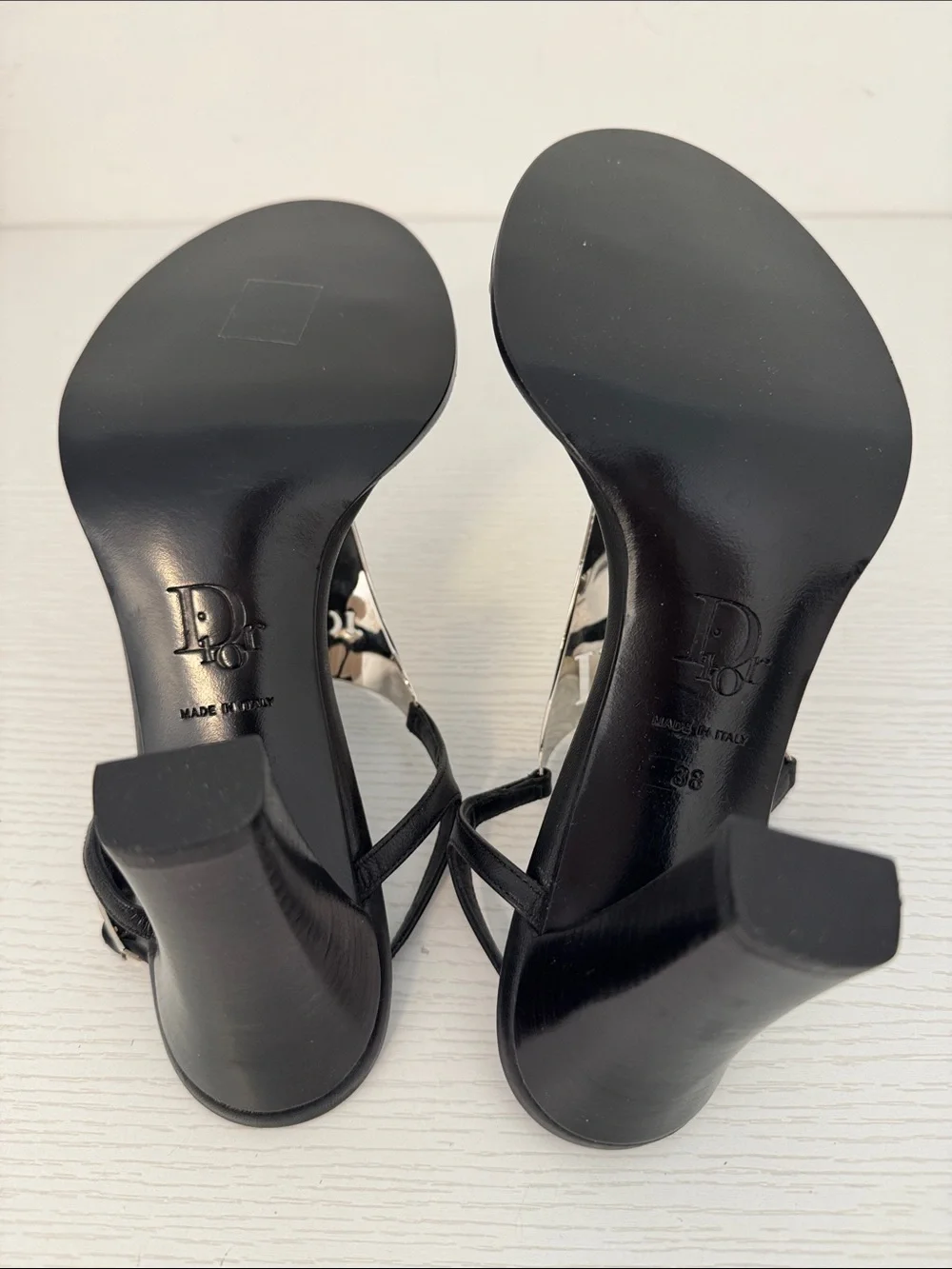 Dior Vintage Archival 2003 Galliano EU 38 Noir Black Leather Thong Heel Sandals